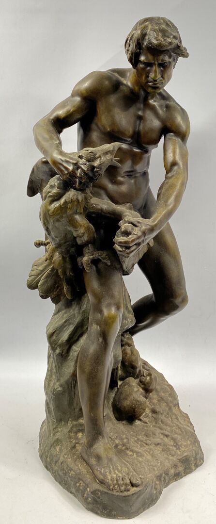 Anatole GUILLOT (1865-1911) - Homme terrassant un aigle - Sculpture en régule -…