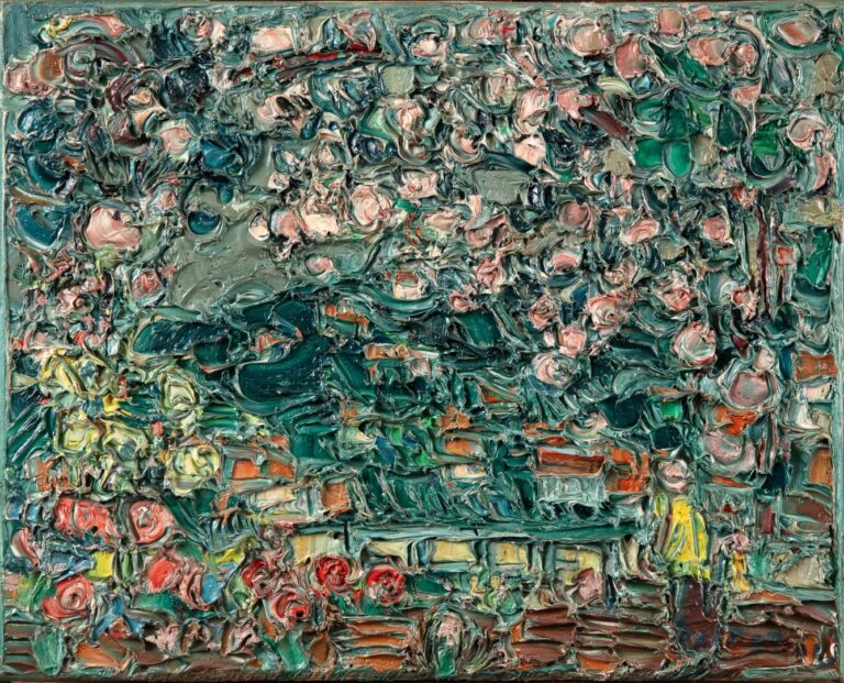 André COTTAVOZ (1922-2012). - La roseraie - Huile sur toile, signée en bas à dr…