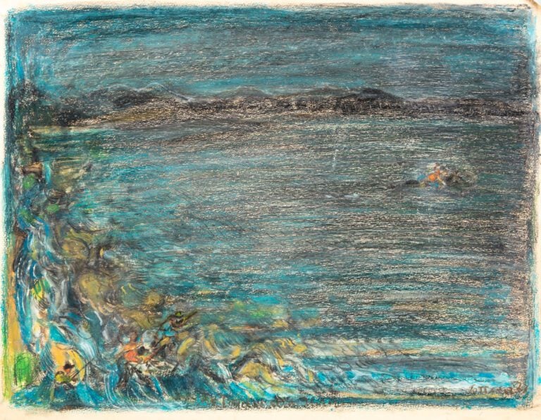 André COTTAVOZ (1922-2012). - Vue de la baie de Cannes - Dessin au pastel gras,…