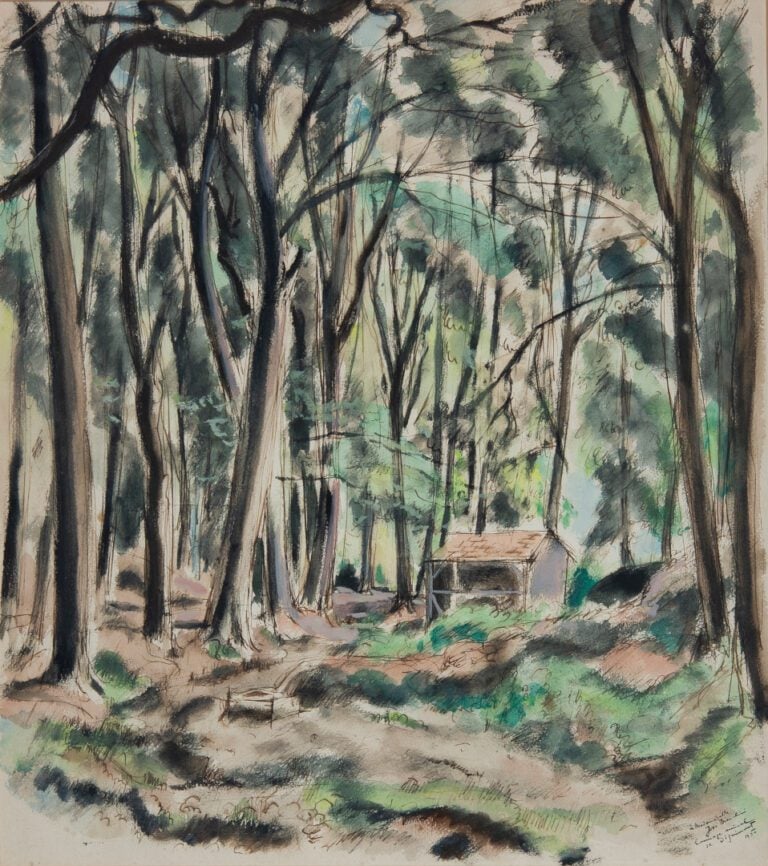 André DIGNIMONT (1891-1965). - Maison en sous-bois - Dessin à l'encre et aquare…