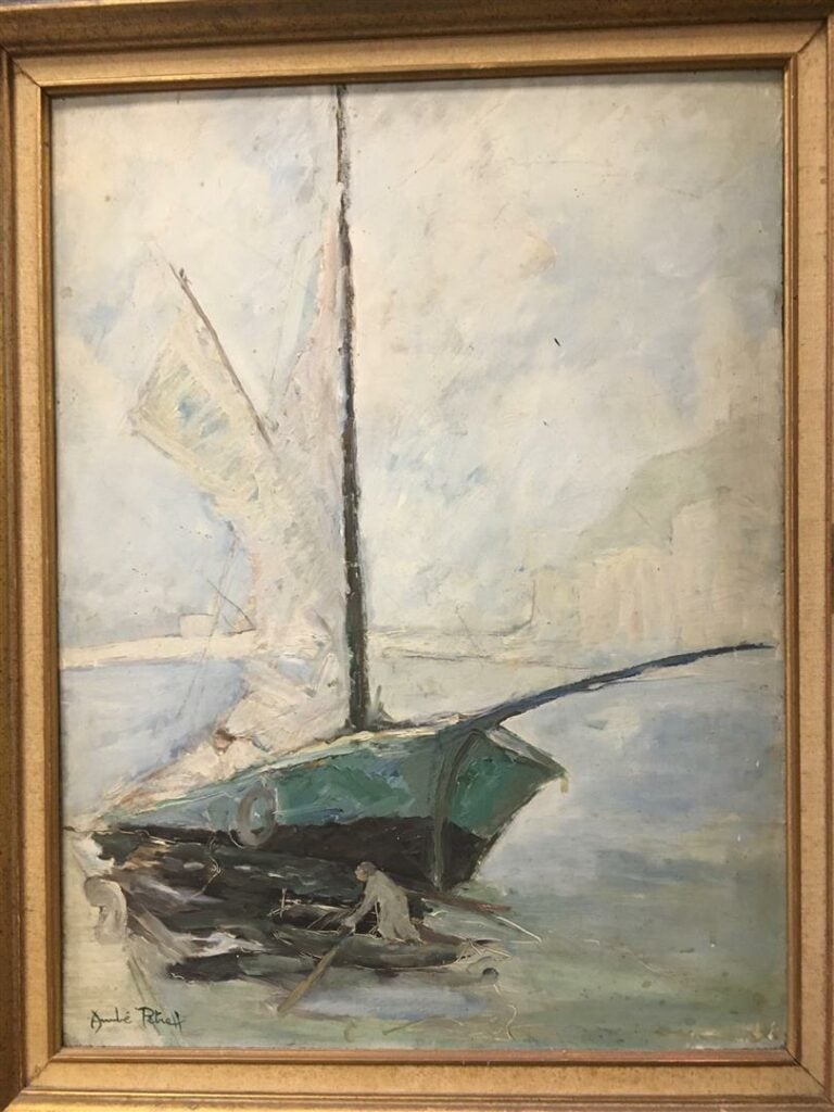 André PETROFF (1895-1975). - Voilier amarré - Huile sur panneau signée en bas à…