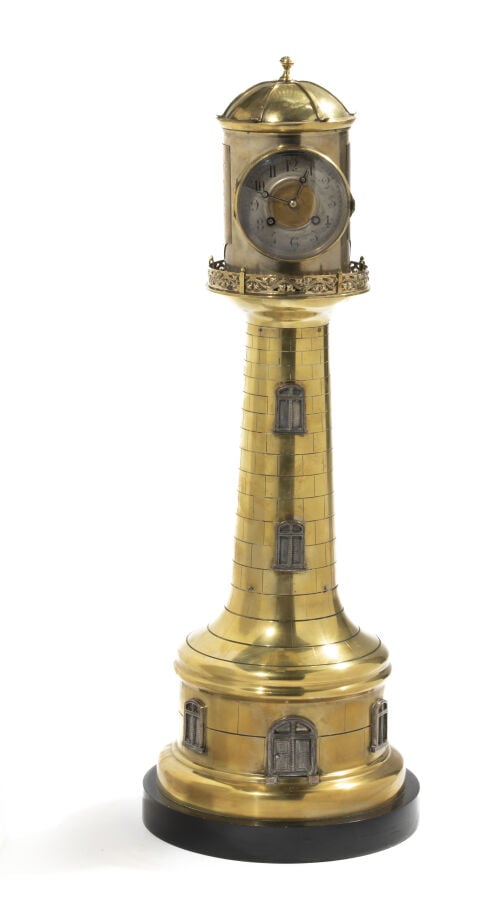 André-Romain GUILMET (1827-1892) - Pendule phare à mouvement en forme de phare…