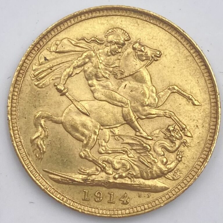 ANGLETERRE - Un souverain en or de type Georges V - Revers Saint- Georges 1914…
