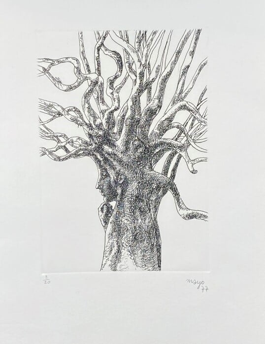 Antoine MAYO (1905-1990) - Arbre pensant 1977 ; Pied et galets ; Personnages su…