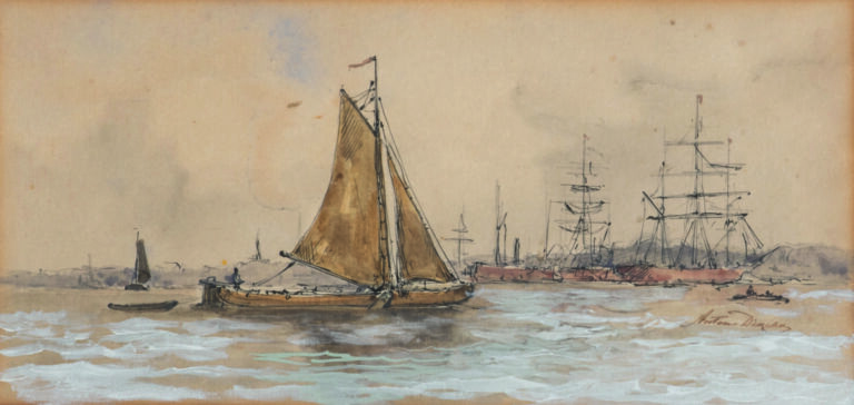 Anton DIRCKX (1878-1927) - Les voiliers au port - Aquarelle et encre sur papier…