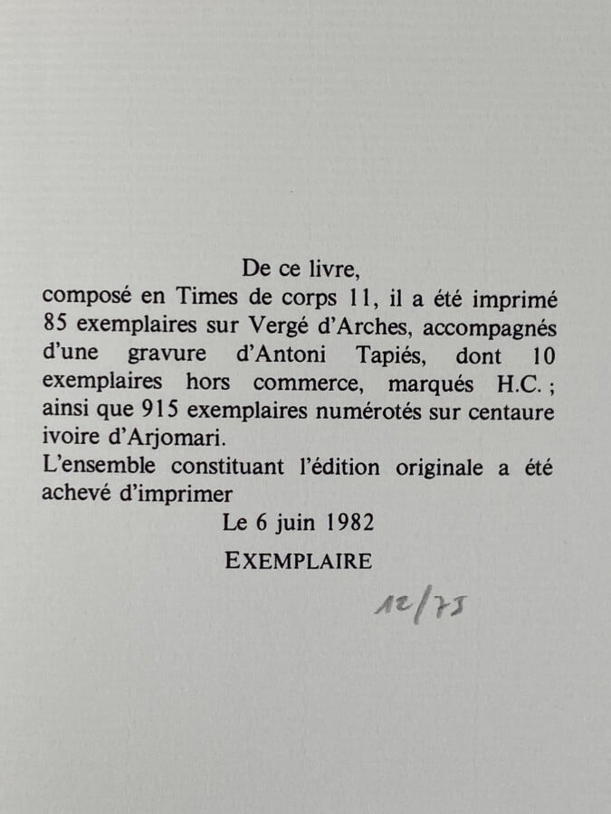 Antoni TAPIÈS (1923-2012) - Pierre Lartigue , Ce que je vous dis trois fois est…