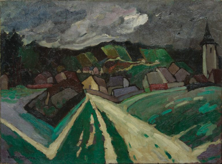 Antoon KRUYSEN (1898-1977). - Vue de village au ciel nuageux - Huile sur toile,…