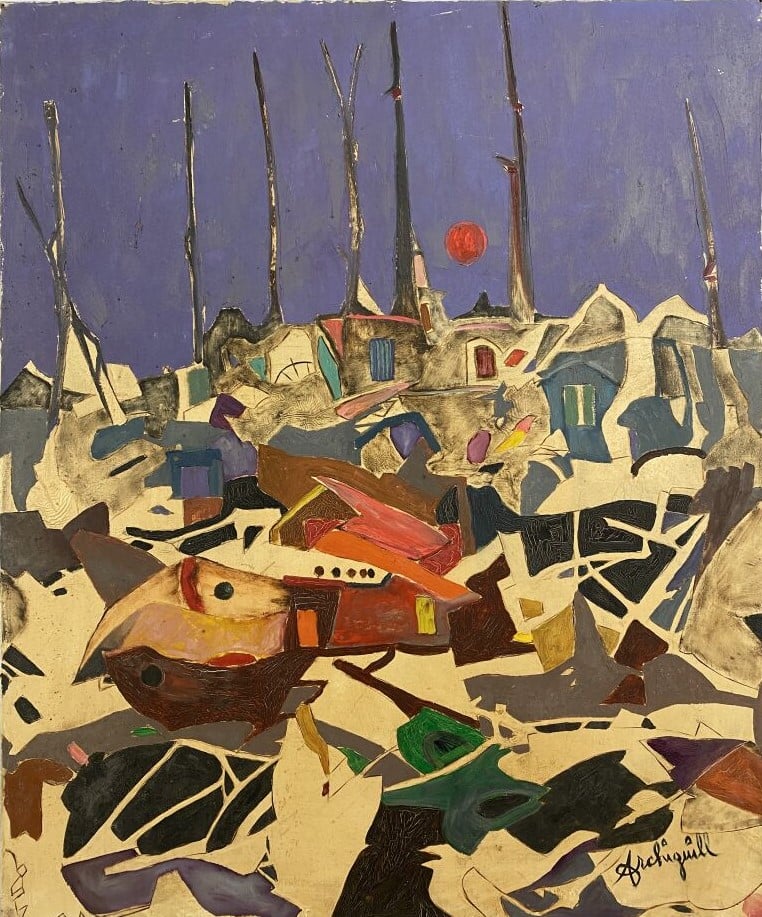 ARCHIGUILLE (1932-2017) - Crépuscule au village - Huile sur toile, signée en ba…