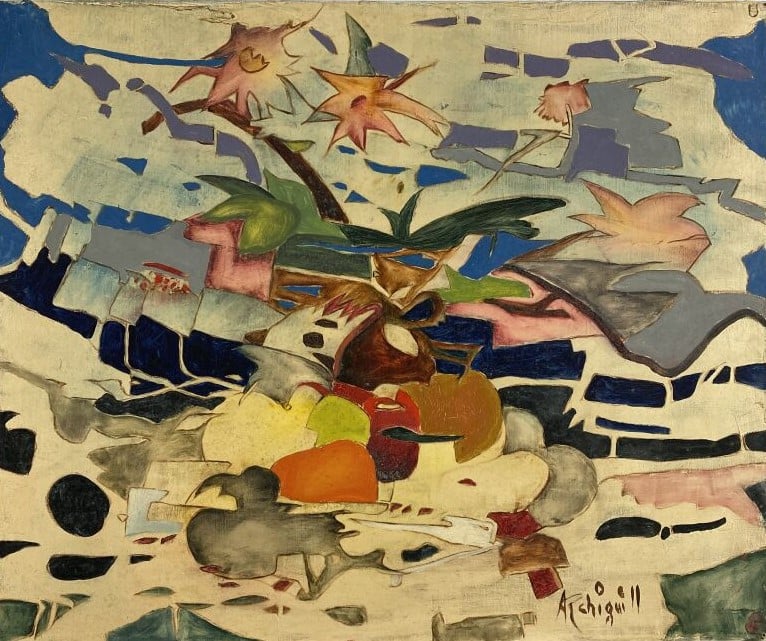 ARCHIGUILLE (1932-2017) - Fruits et fleurs - Huile sur toile, signée en bas à d…