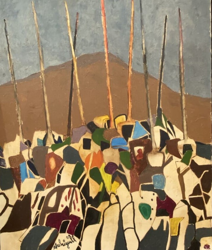 ARCHIGUILLE (1932-2017) - Les croisés - Huile sur toile, signée en bas vers la…