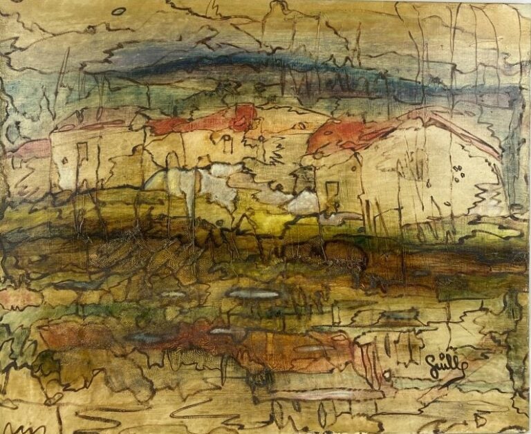 ARCHIGUILLE (1932-2017) - Maison au bord de l'eau - Huile sur toile, signée en…