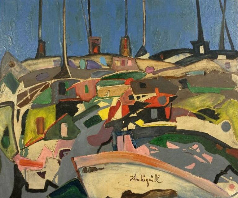 ARCHIGUILLE (1932-2017) - Mauvais temps au port - Huile sur toile, signée en ba…
