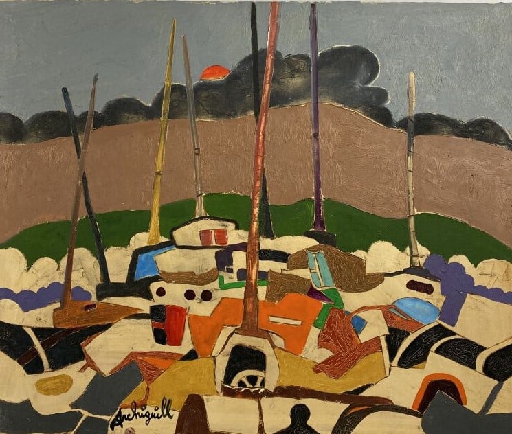 ARCHIGUILLE (1932-2017) - Petit bateau - Huile sur toile, signée en bas vers la…
