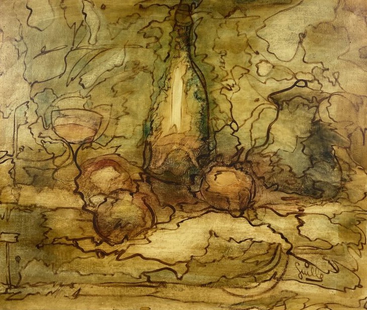 ARCHIGUILLE (1932-2017) - Pommes à la bouteille - Huile sur toile, signée en ba…