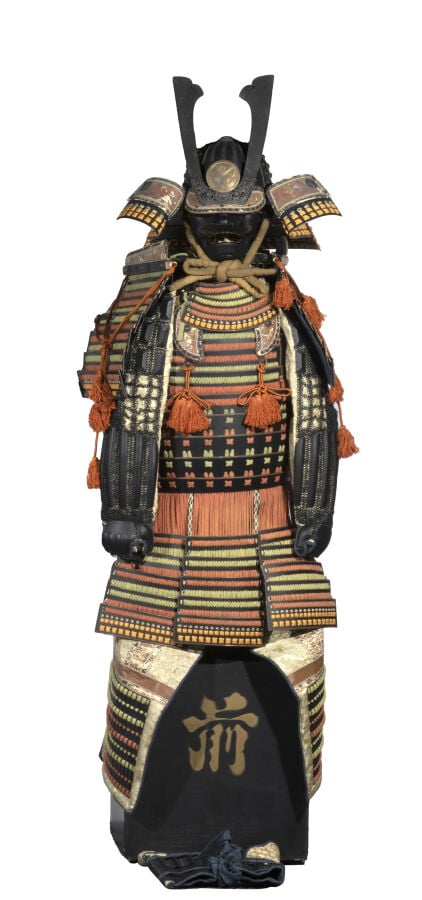 Armure de guerrier Japonais O'yoroi en fer, à tressages de couleur verte et - t…