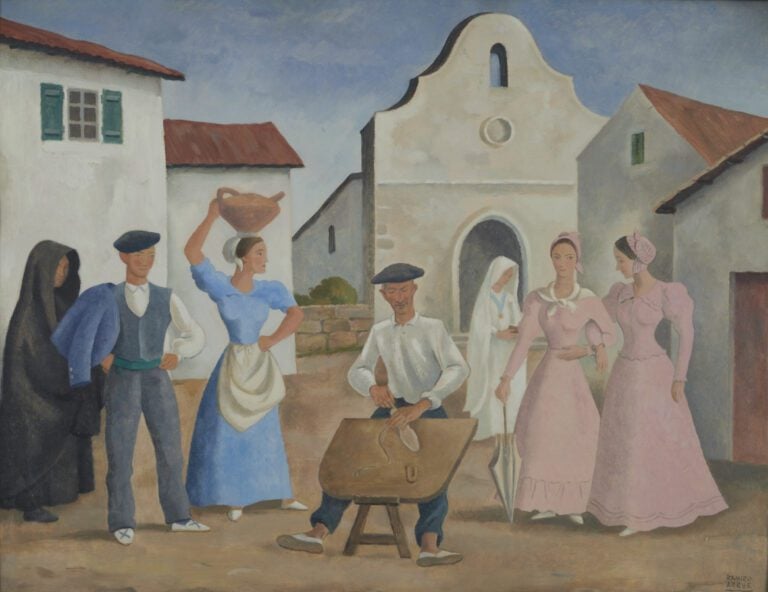 ARRUE Ramiro (1892-1971) - "Place du village ou la sortie du dimanche." - Gouac…