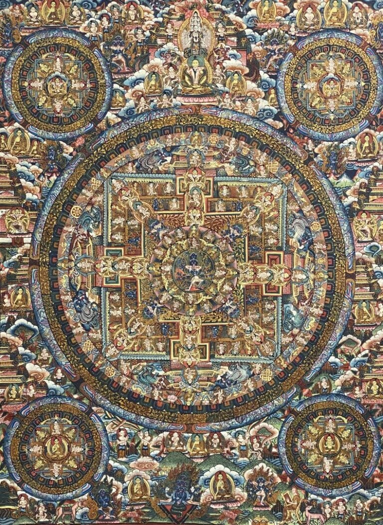 ASIE DU SUD EST - Thangka - Gouache sur tissu - 46 x 34 cm