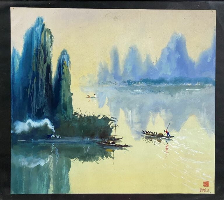 ASIE - Ensemble de quatres pièces encadrées dont une reproduction de Vu Cao Dam…