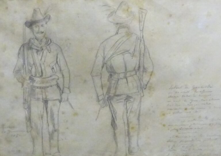 Attribué à Auguste RAFFET (1804-1860) - Etude de face et de dos d'un soldat gar…