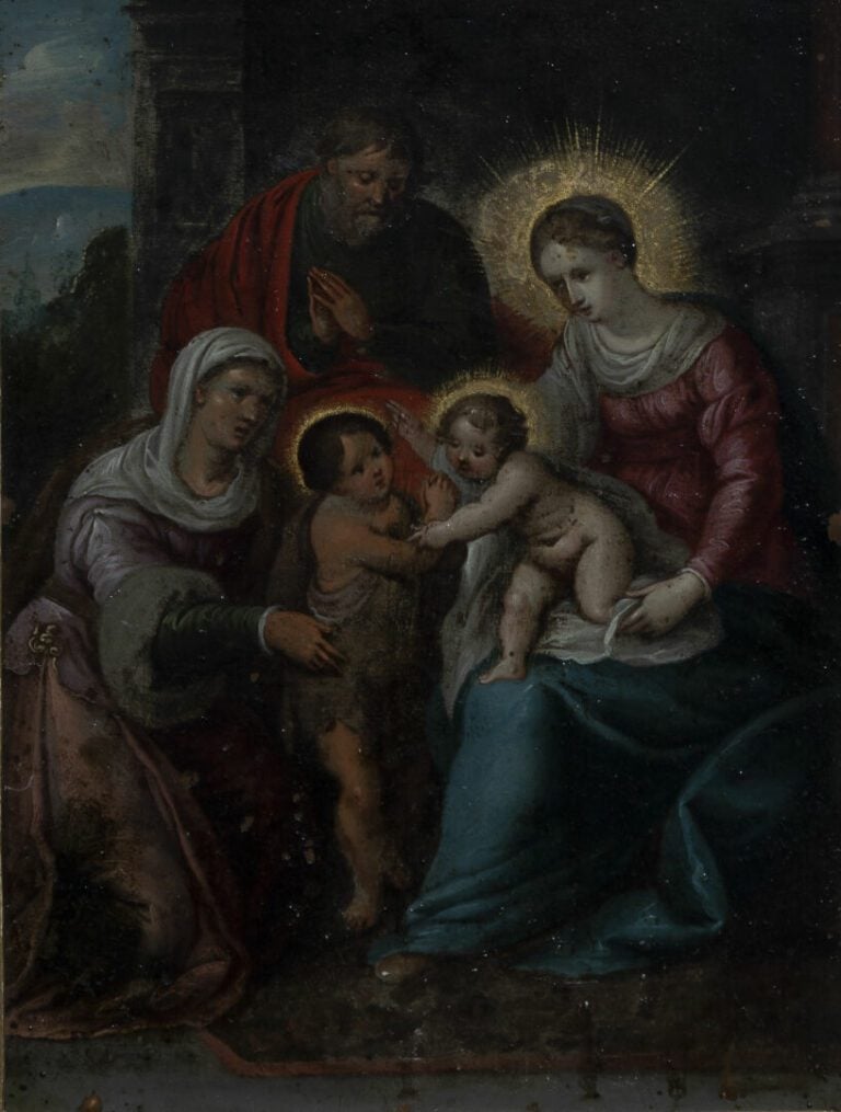 Attribué à Cornelis de BAILLEUR (Anvers 1607 - 1671) - La Sainte Famille avec s…