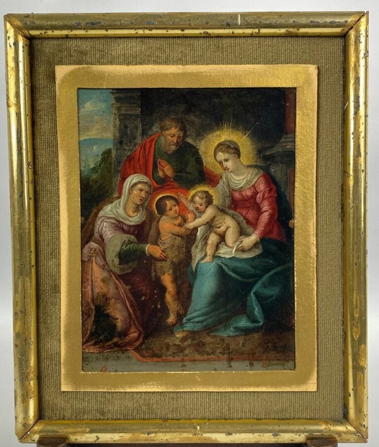 Attribué à Cornelis de BAILLEUR (Anvers 1607 - 1671) - La Sainte Famille avec s…