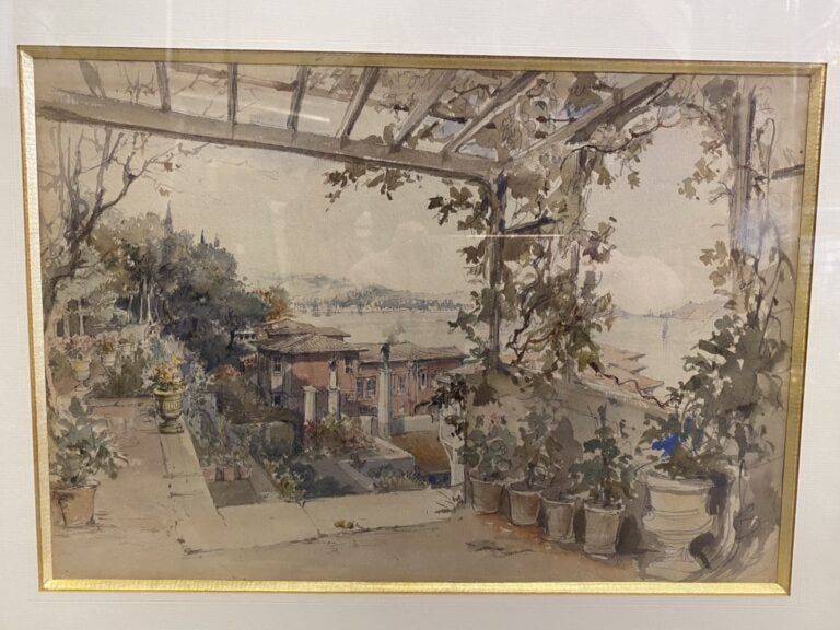 Attribué à Emmanuel COSTA. - Villa à Villefranche-sur-Mer - Dessin à l'aquarell…