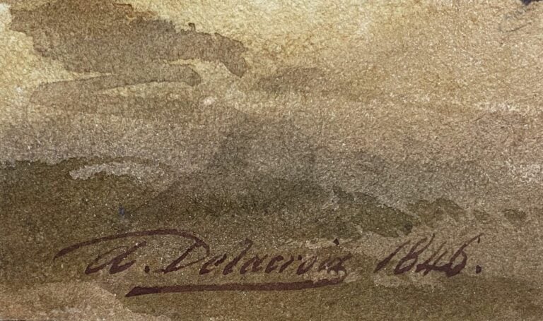 Auguste DELACROIX (1809-1868) - La halte du Dragon - Aquarelle sur papier, sign…