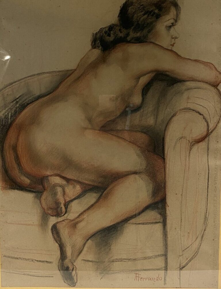 Augustin FERRANDO (1880-1957) - Nu féminin - Sanguine et pastel sur papier - Si…