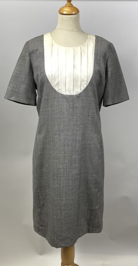 BALENCIAGA - Ensemble robe et veste à manches ¾ - La robe chinée gris à empièce…