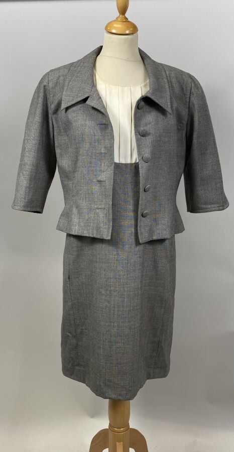BALENCIAGA - Ensemble robe et veste à manches ¾ - La robe chinée gris à empièce…