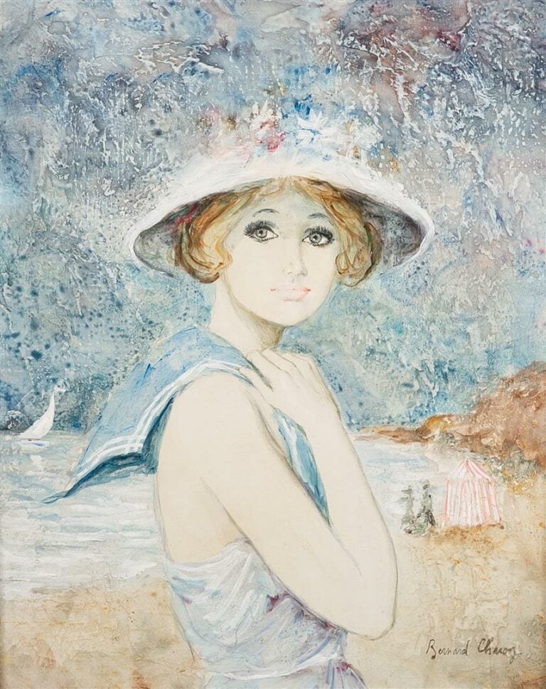 Bernard CHAROY (né en 1931). - Elégante au bord de la mer - Acrylique sur toile…