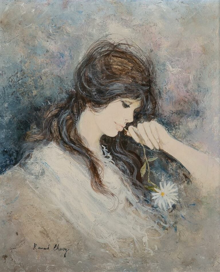 Bernard CHAROY (né en 1931). - Elégante de profil à la marguerite - Acrylique s…