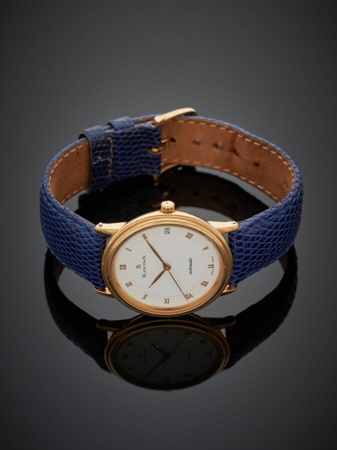 BLANCPAIN - BRACELET MONTRE ronde en or jaune (750‰). Lunette godronnée. Cadran…