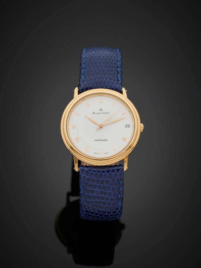 BLANCPAIN - BRACELET MONTRE ronde en or jaune (750‰). Lunette godronnée. Cadran…