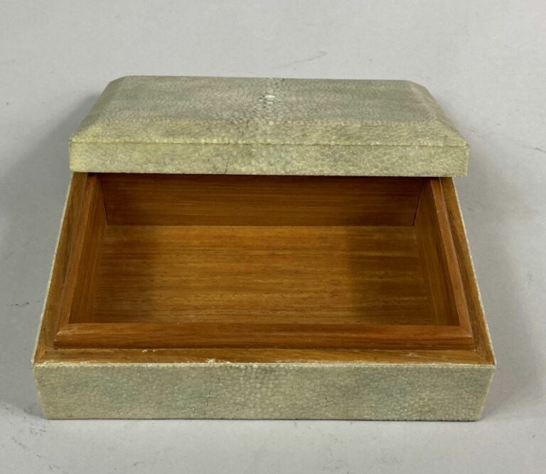 Boîte rectangulaire en bois et placage de galuchat dans les tons beige - 5 x 16…