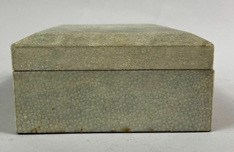 Boîte rectangulaire en bois et placage de galuchat dans les tons beige - 5 x 16…