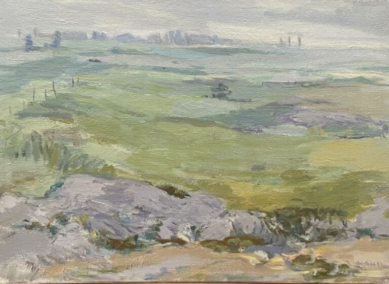 Bord de mer ; nature morte ; paysage - Deux huile sur toiles et une sur carton…