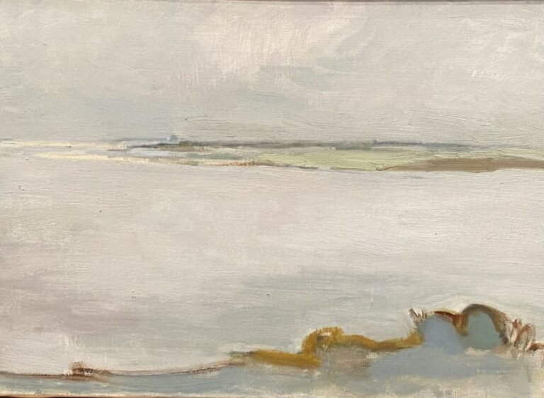 Bord de mer ; nature morte ; paysage - Deux huile sur toiles et une sur carton…