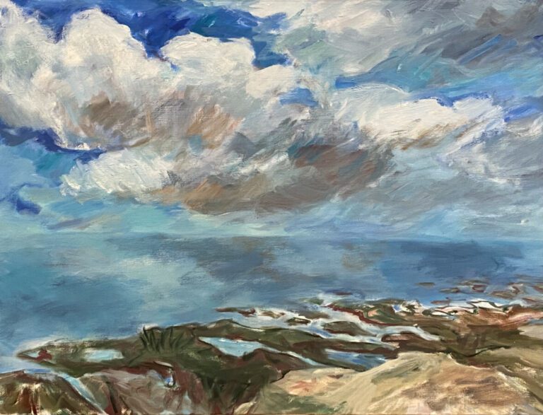Bord de mer nuageux - Huile sur toile, titrée au dos - 54 x 73 cm