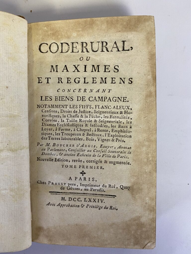 BOUCHER D'ARGIS (Adrien-Louis-Gaspard) - Code rural ou Maximes et réglement con…