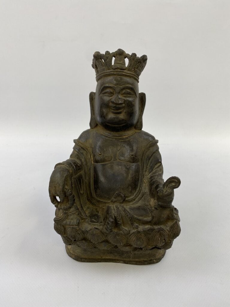BOUDDHA EN BRONZE - Chine - Epoque MING (1368 - 1644) - Statuette de Budai sour…