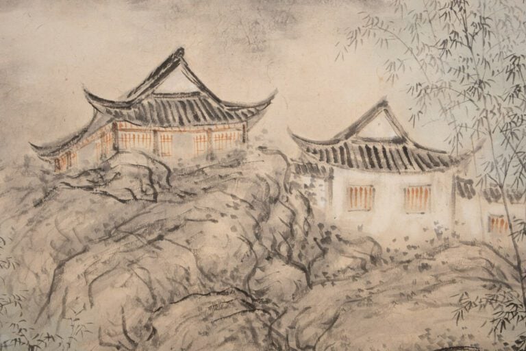 Byôbu (diviseur de pièce) de l'école Nanga de taille moyenne à deux panneaux av…