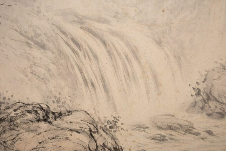 Byôbu (diviseur de pièce) de l'école Nanga de taille moyenne à deux panneaux av…