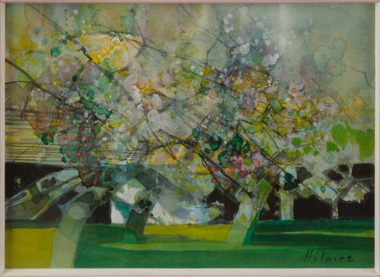 Camille HILAIRE (1916-2004). - Cerisiers en fleurs - Aquarelle sur papier, sign…