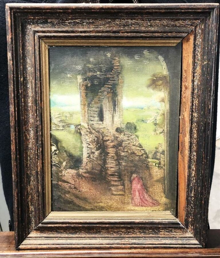 CARL VIGENER (1940-2016) - Paysage à la tour - huile sur panneau - 33 x 24 cm.…