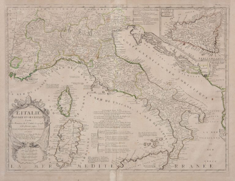 Carte d'Italie, XVIIIème siècle (petits accidents et tâches). - 45 x 61 cm.