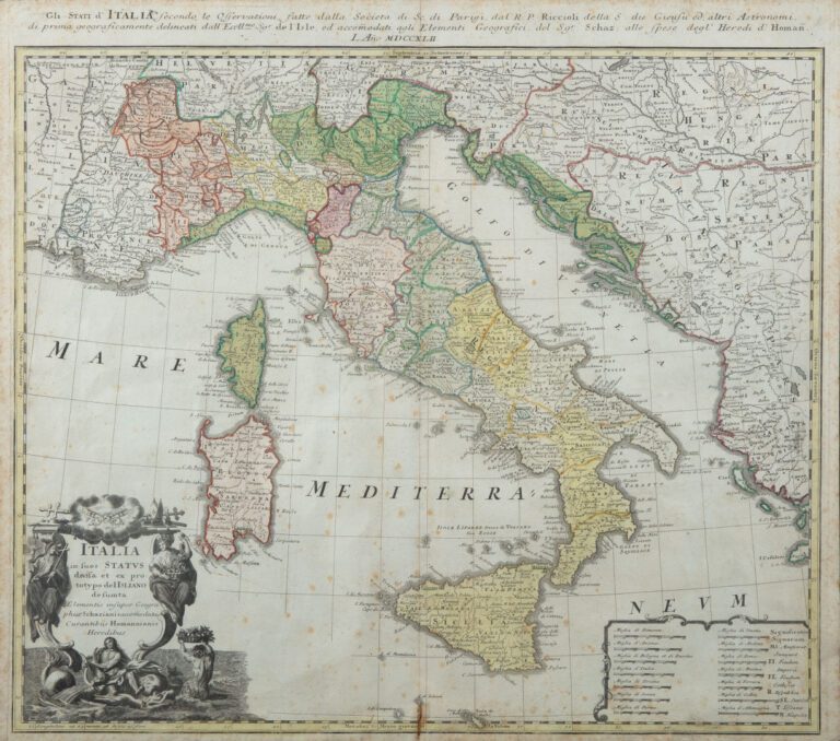 Carte géographique Italie au XVIIIème - (rousseurs) - 52x60 cm - AJOUT LOT 61