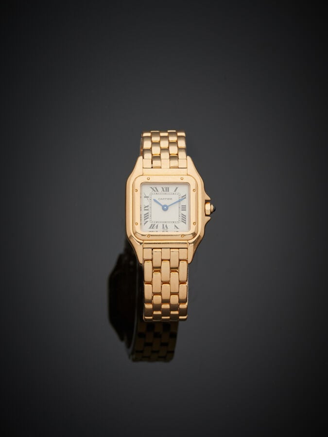 CARTIER - BRACELET MONTRE modèle « Panthère » en or jaune (750‰). Cadran crème,…