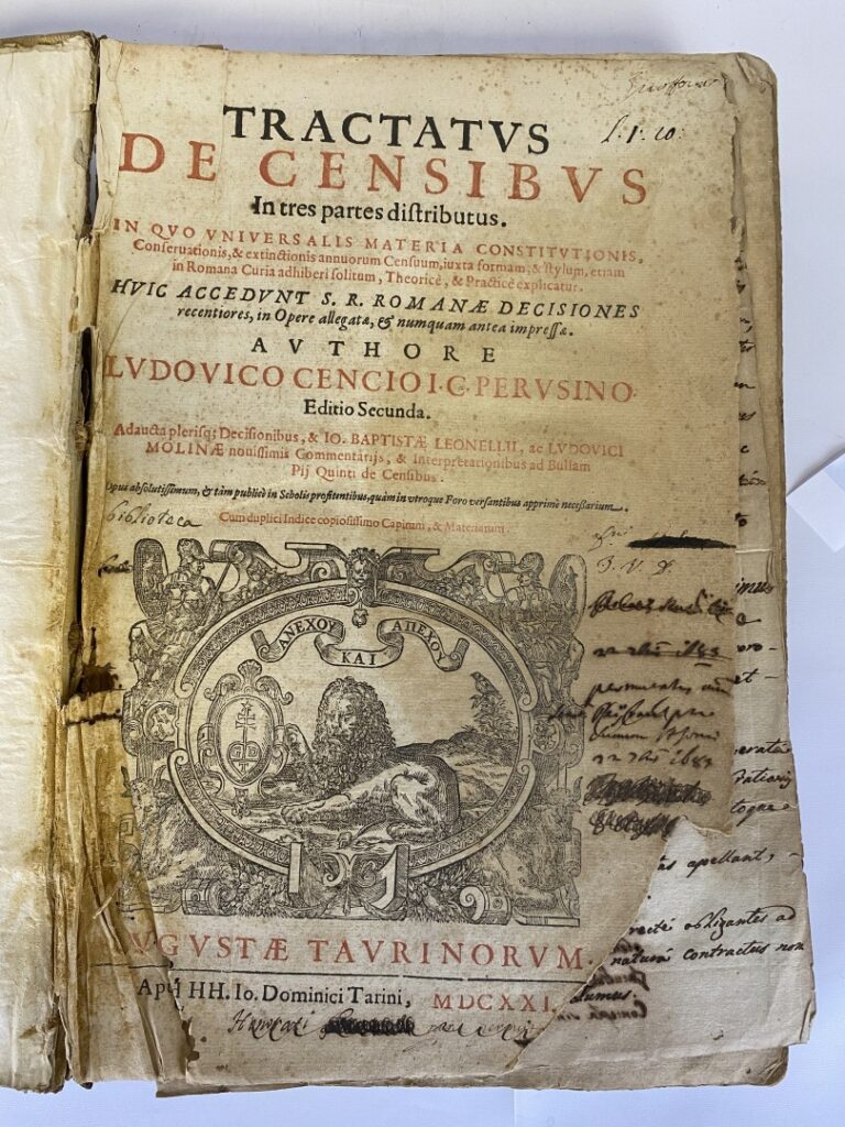 CENCI (Ludovicus) : - Tractatus de censibus in tres partes distributus, in quo…
