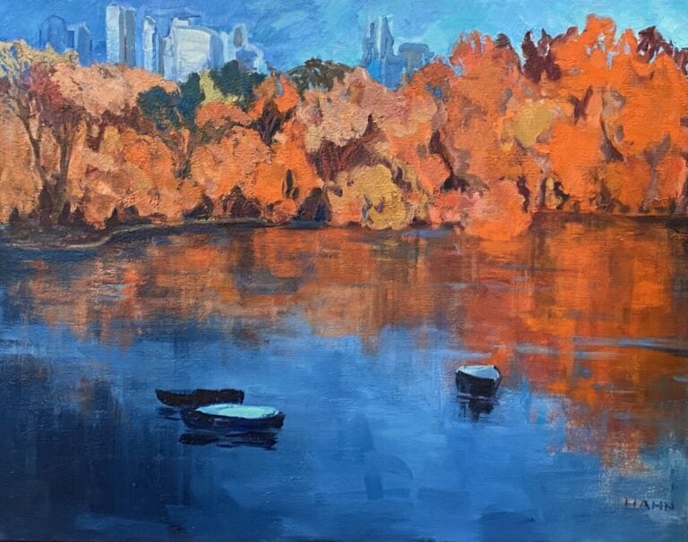 Central Park - Huile sur toile, signée en bas à droite, titrée au dos - 65 x 81…